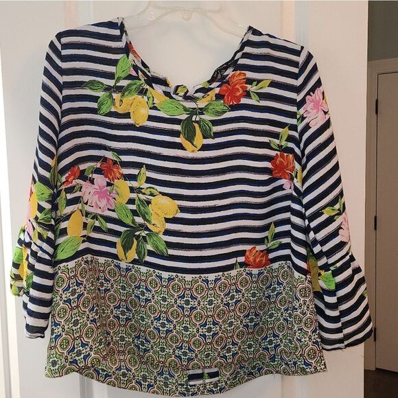 Zac & Rachel Floral Fruit Stripe Print Blouse - Picture 3 of 8
